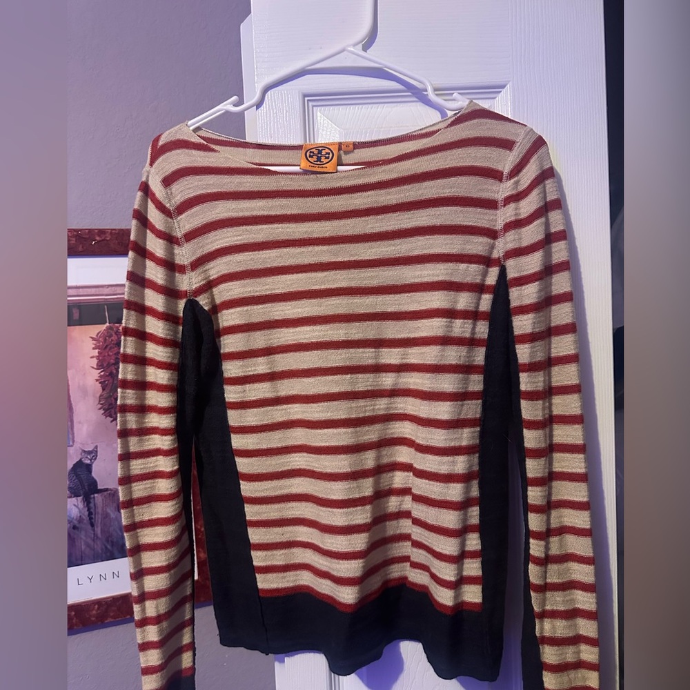 Tory Burch Beige and Red Striped Knit